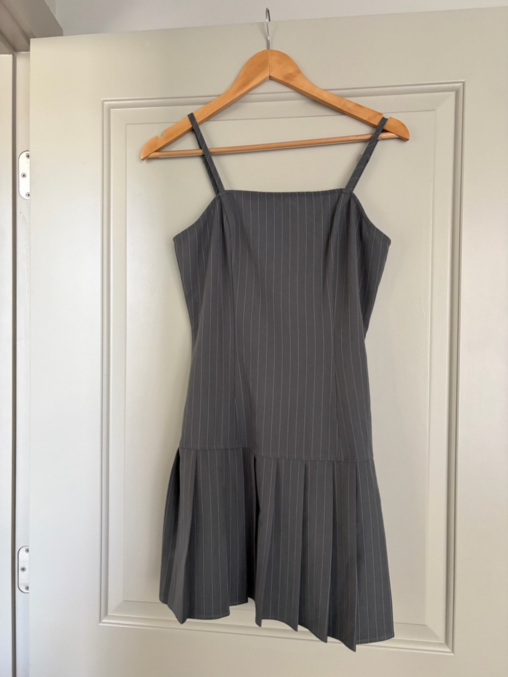 Sincerely Jules Gray Pinstripe Spaghetti-Strap Mini Dress